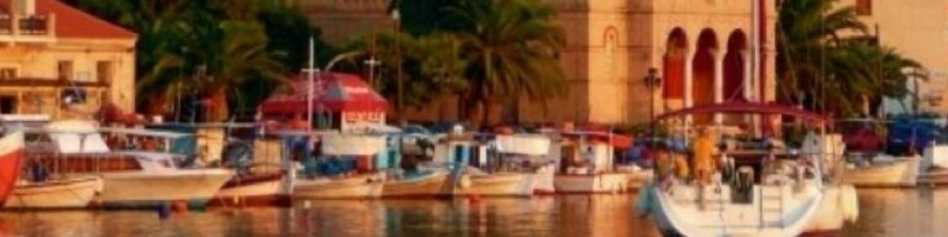 The harbour in Aegina. An island 87 square km in size and 27 km from Athens.