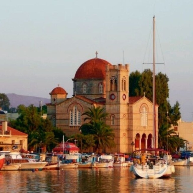 The harbour in Aegina. An island 87 square km in size and 27 km from Athens.