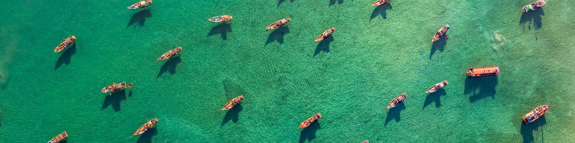 Aerial view of Tam Tien beach and fish market, Tam Ky, Quang Nam, Vietnam. Near Hoi An ancient town