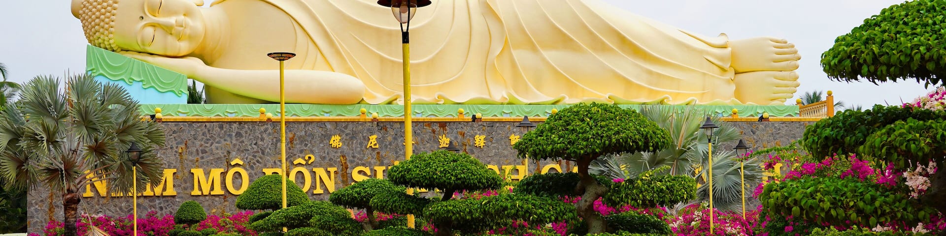 A reclining Buddha at the Vinh Trang pagoda near the Mekong Delta in Vietnam