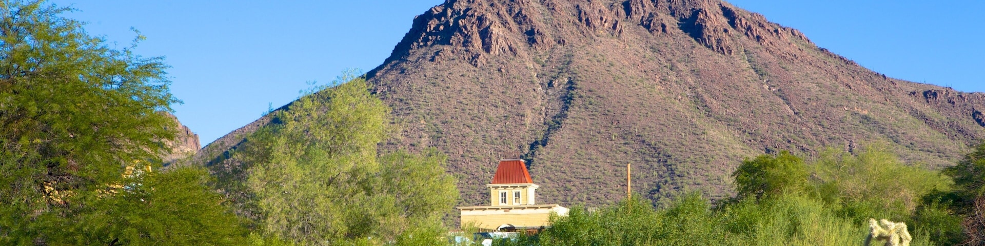Old Tucson Studios which includes mountains, desert views and tranquil scenes