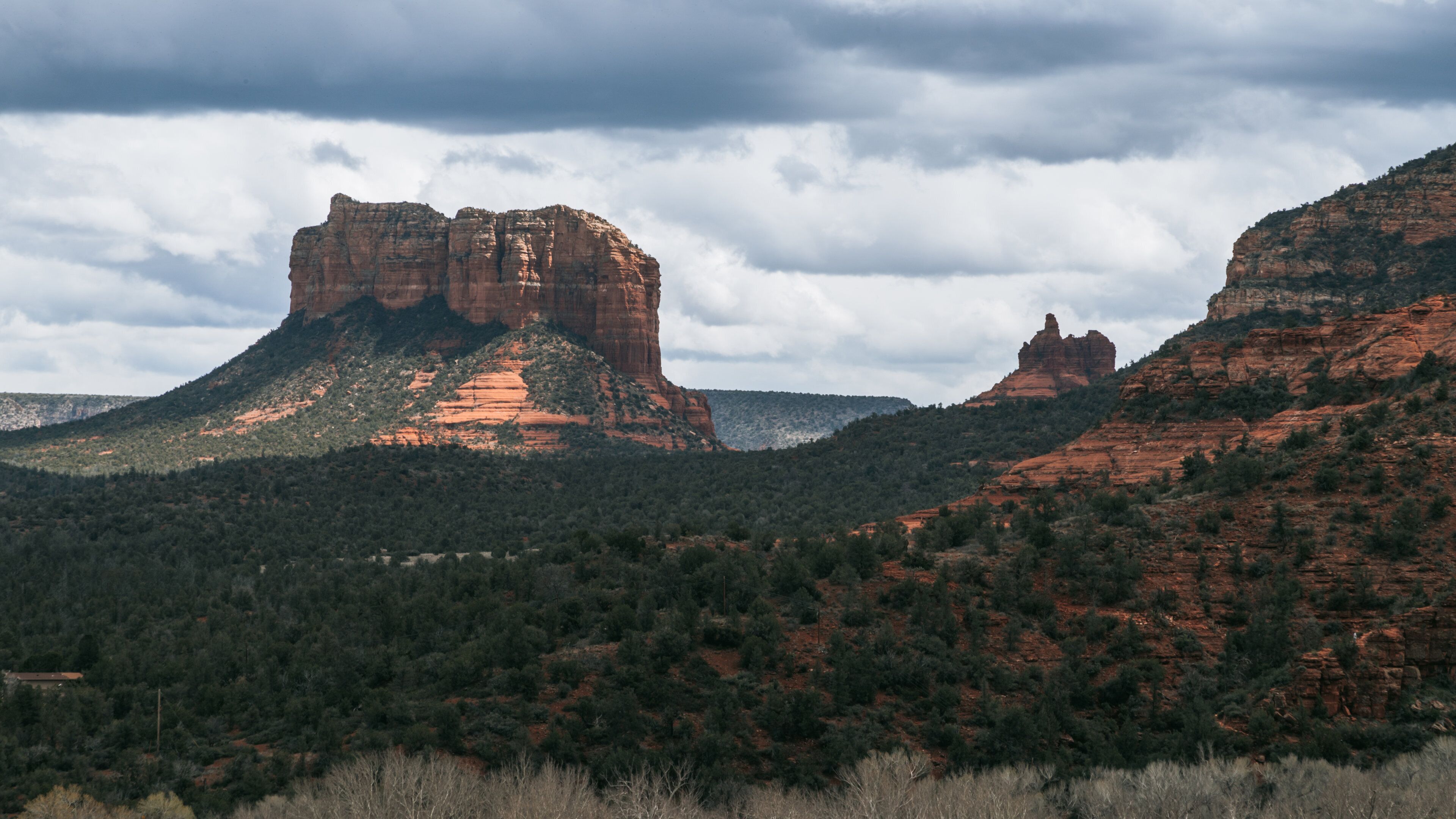 Cathedral Rock showing landscape views and a gorge or canyon
