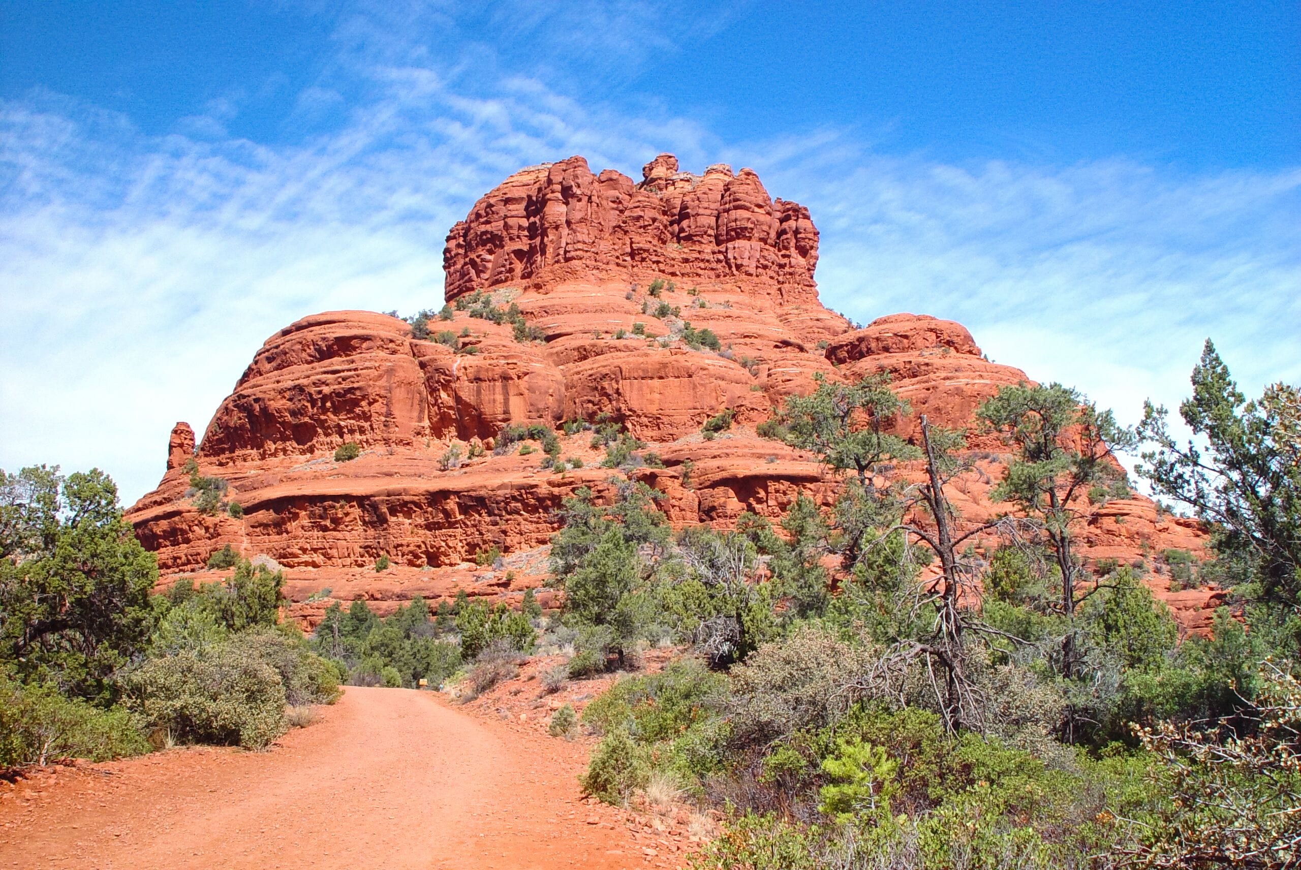 Inviting hiking trail in Sedona, Arizona, near Bell Rock, a huge red rock formation just outside of town
