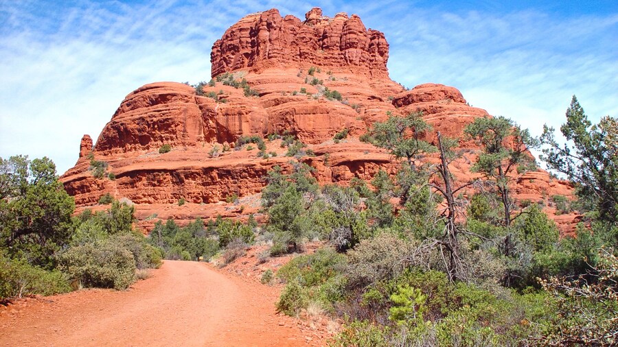 Inviting hiking trail in Sedona, Arizona, near Bell Rock, a huge red rock formation just outside of town