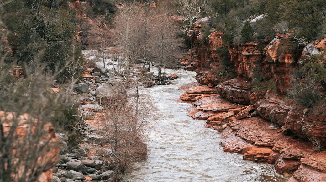 Slide Rock State Park featuring a river or creek and a gorge or canyon