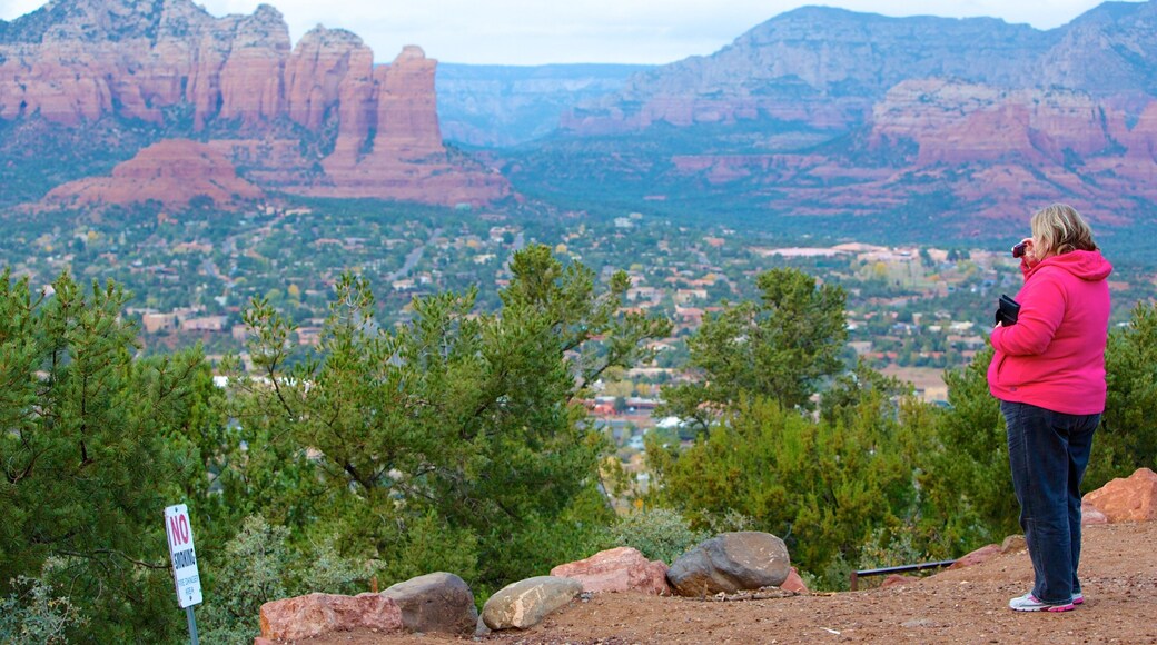 Coffee Pot som inkluderer utsikt og liten by eller landsby i tillegg til en kvinne