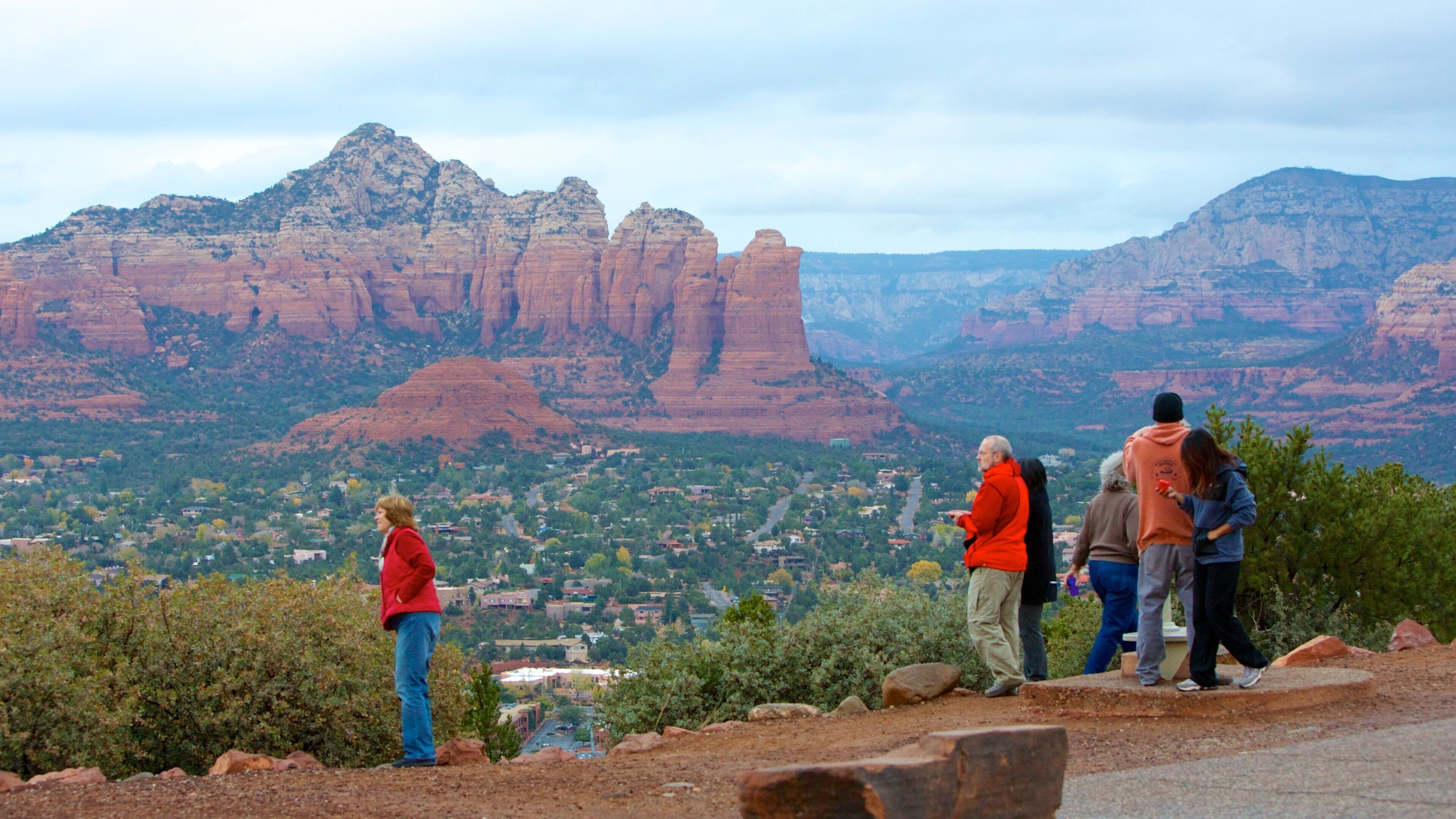 Coffee Pot Rock showing views, a gorge or canyon and a small town or village