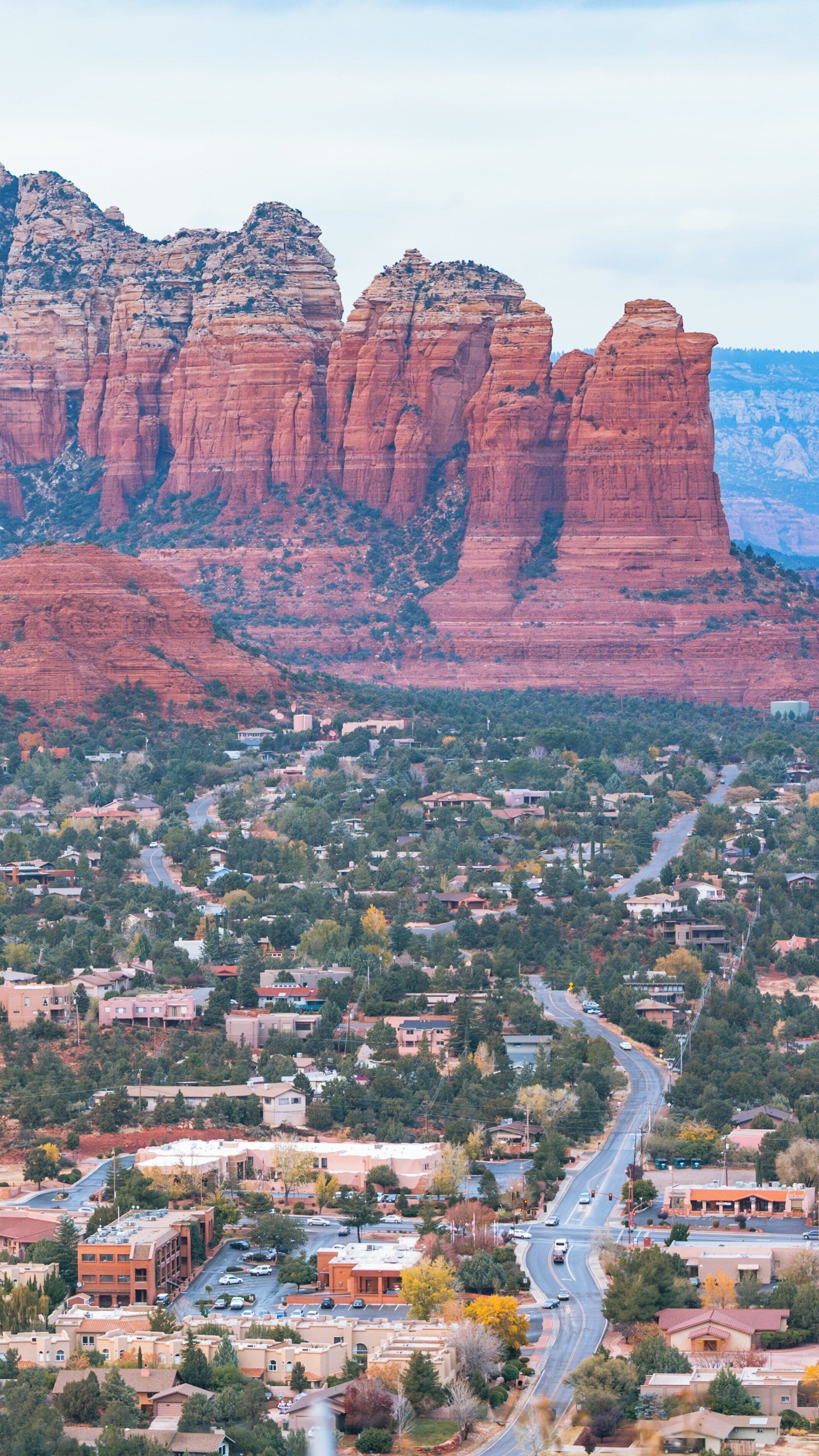 Scenic view of Coffee Pot Rock towering over Sedona, Arizona, showcasing the vibrant landscape and unique rock formations