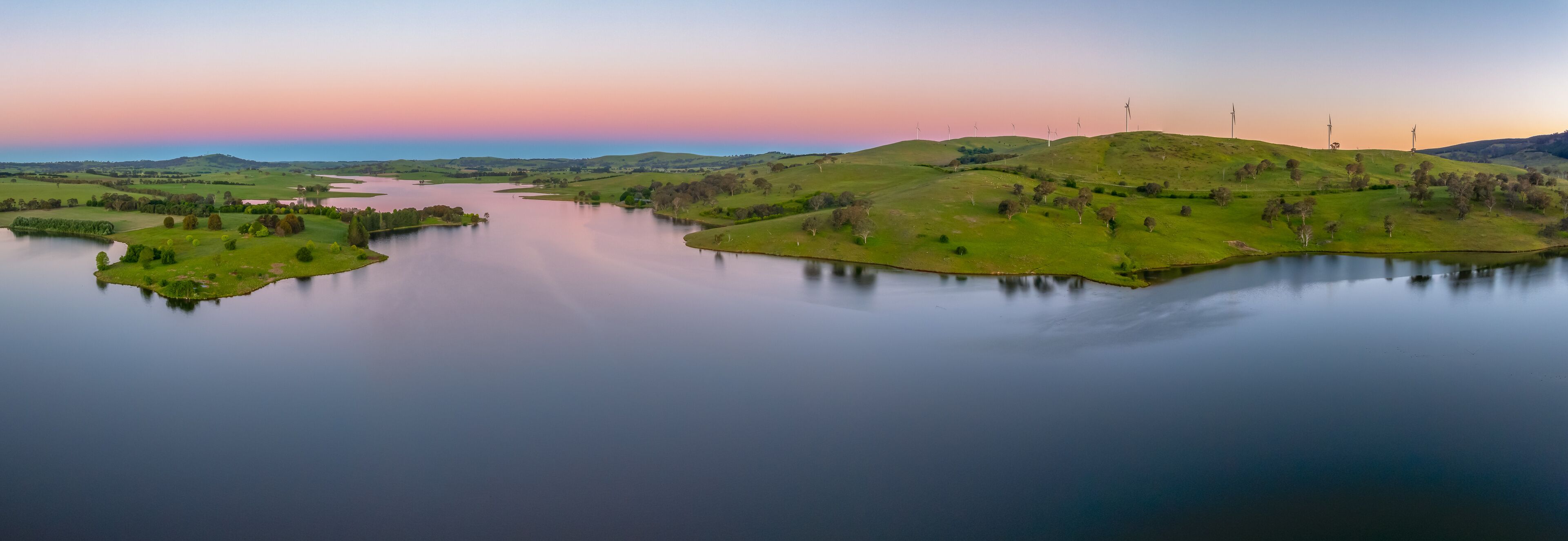 Panorama Pink Sunset Over Carcoar Dam