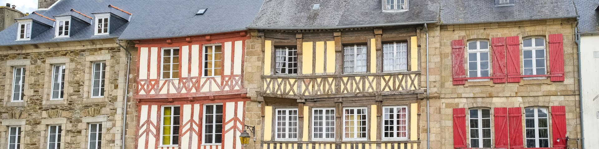 Treguier, old city in Brittany, typical street and houses