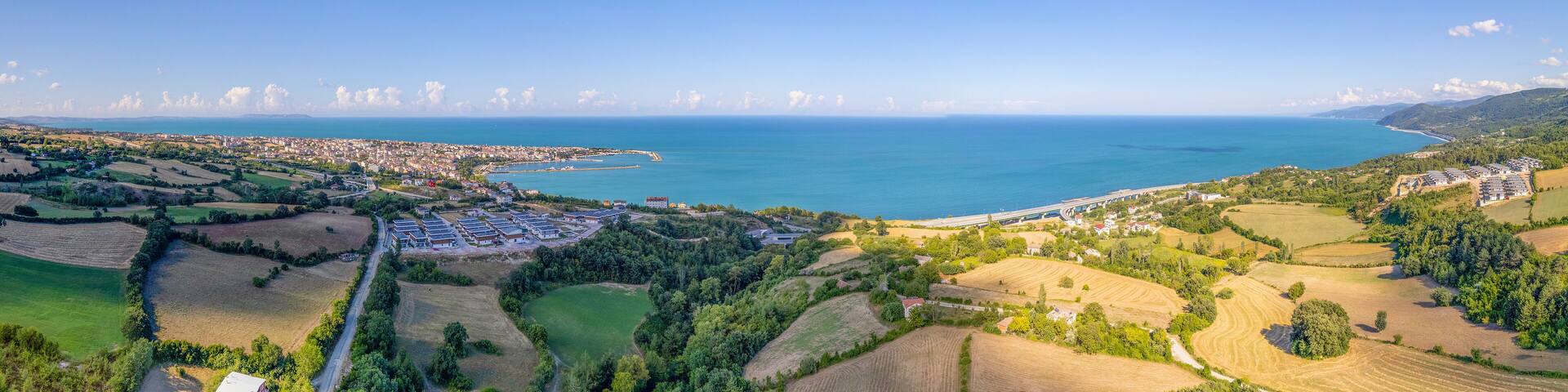 Aerial view of Gerze, one of Turkey's charming towns. Aerial shot of the town. Gerze, Sinop, Turkey