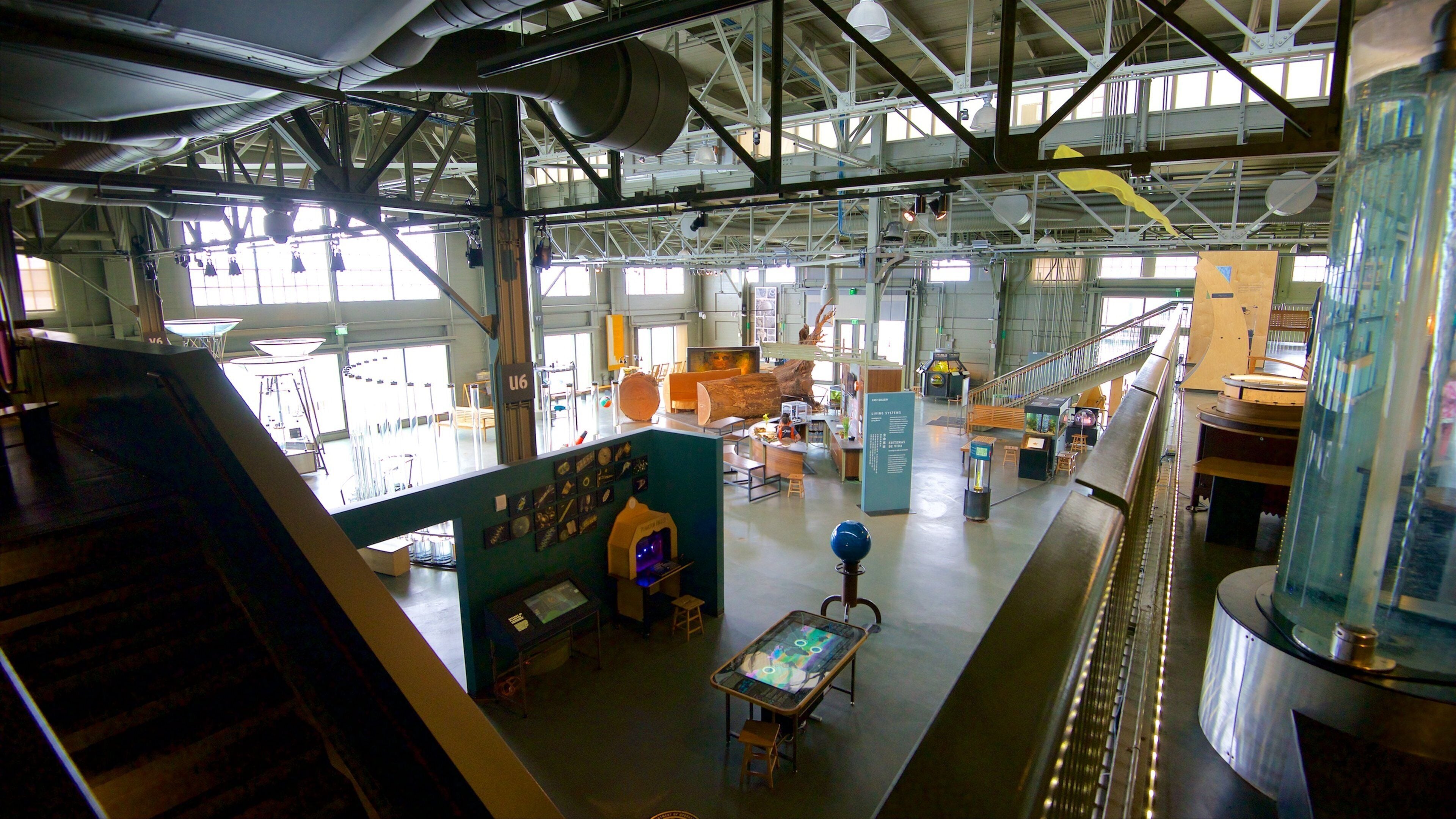 Exploratorium which includes industrial elements and interior views