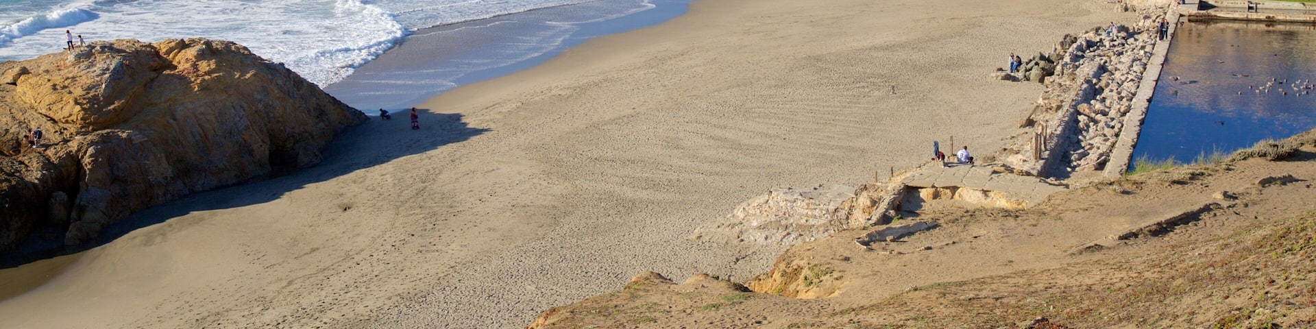 Ocean Beach showing a pool, landscape views and a beach