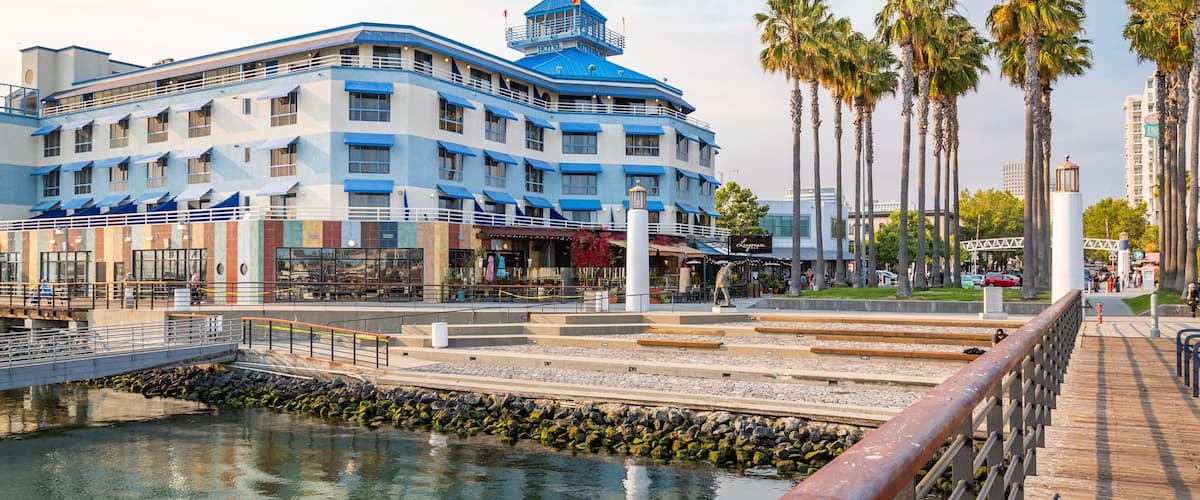 Jack London Square which includes a bay or harbor