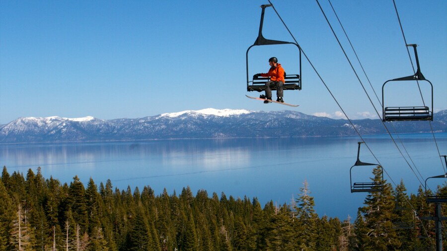 Homewood Mountain Resort which includes snow, a gondola and a lake or waterhole
