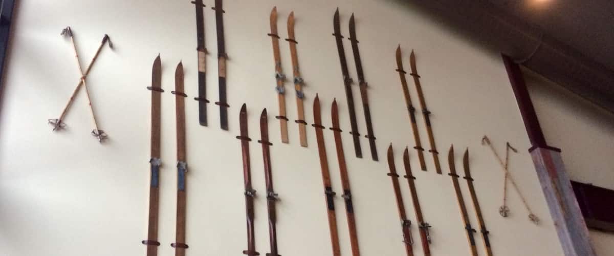 Antique ski wall in the Zephyr lounge. Imagine cruising around on those gems.