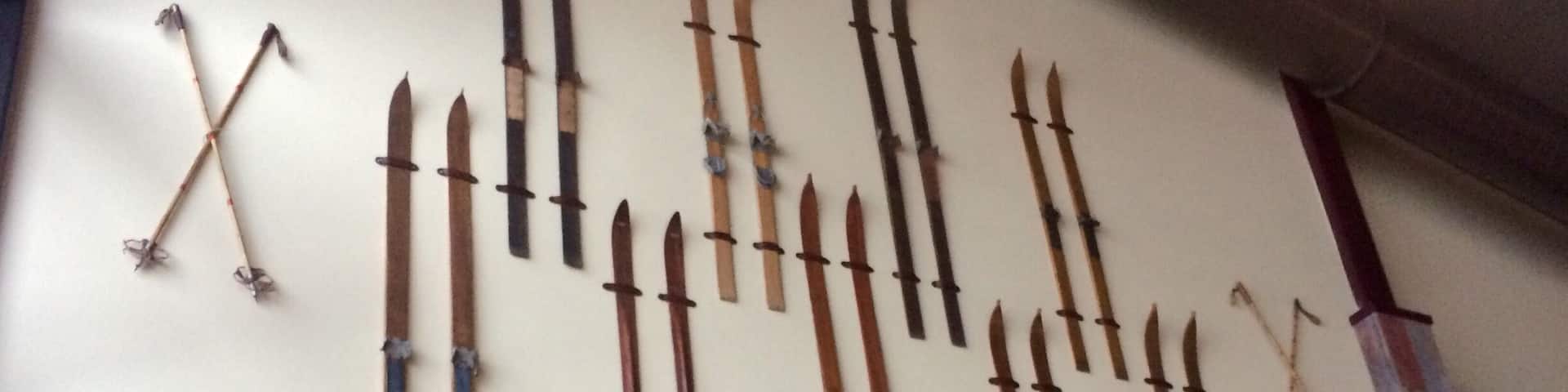 Antique ski wall in the Zephyr lounge. Imagine cruising around on those gems.