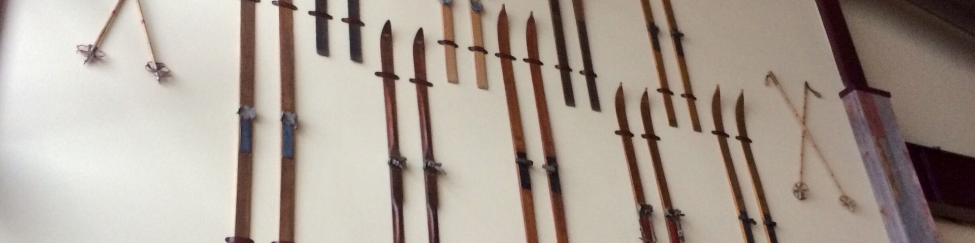 Antique ski wall in the Zephyr lounge. Imagine cruising around on those gems.