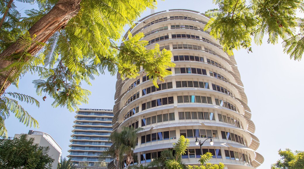 Capitol Records Tower featuring a sunset