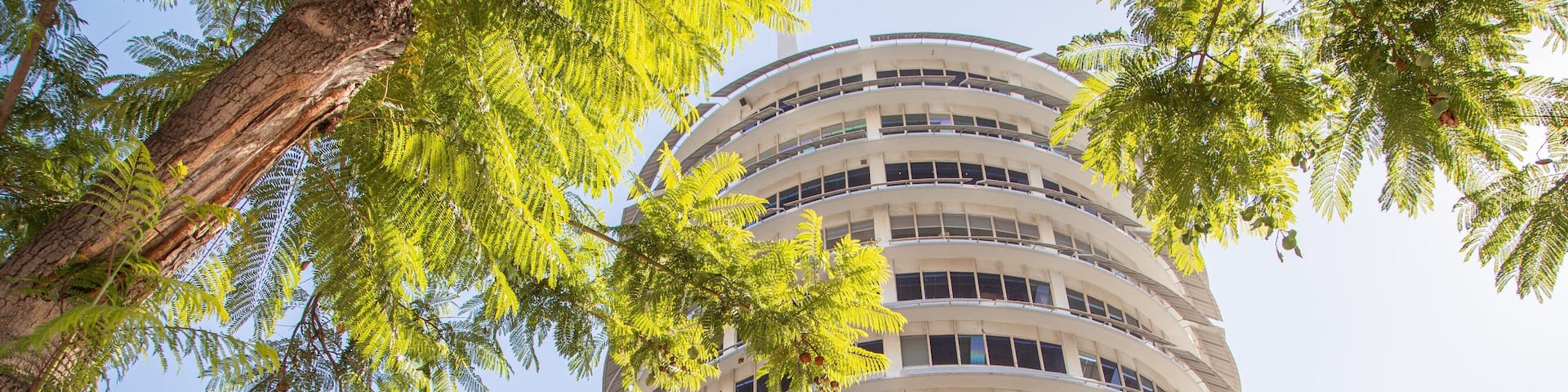 Capitol Records Tower featuring a sunset