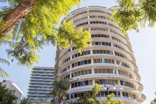 Capitol Records Tower featuring a sunset