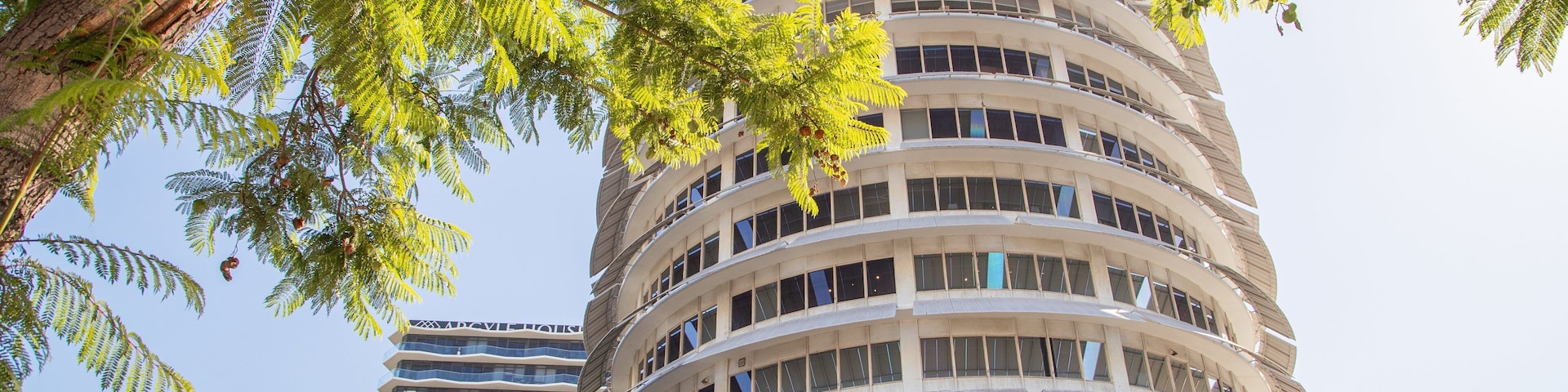 Capitol Records Tower featuring a sunset