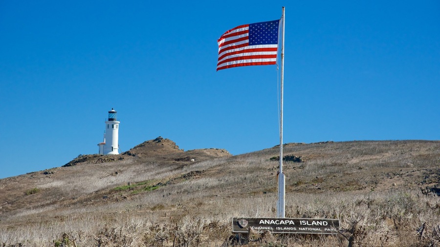 Channel Islands National Park which includes a lighthouse, tranquil scenes and signage
