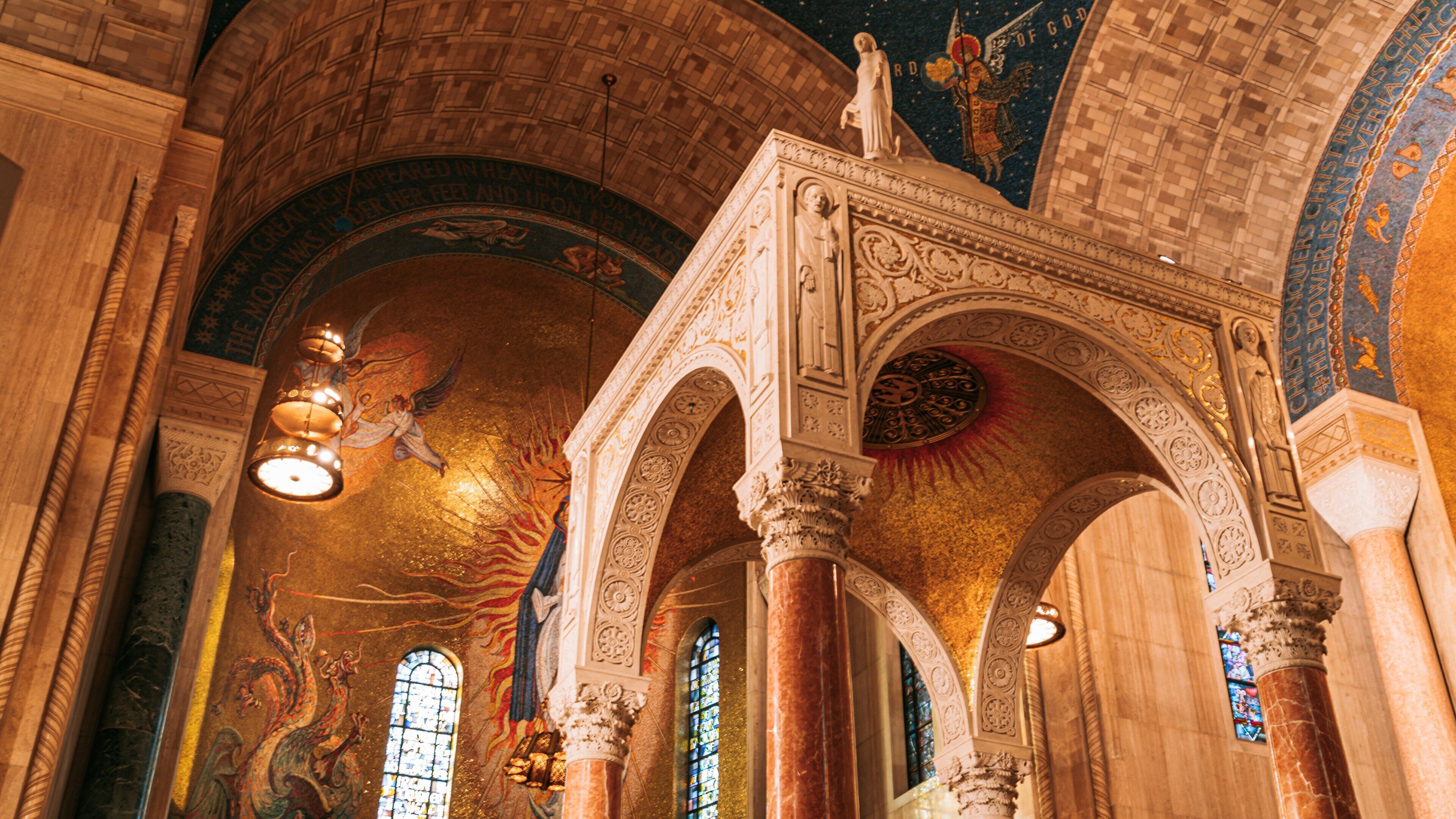 Basilica of the National Shrine of the Immaculate Conception showing interior views, a church or cathedral and heritage elements