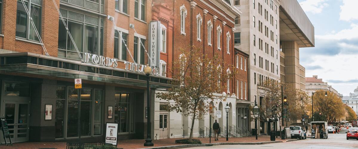 Ford\'s Theater featuring a city