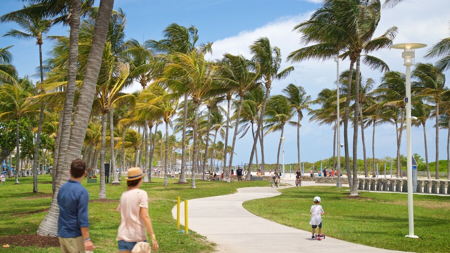 Lummus Park Beach which includes a garden as well as a family
