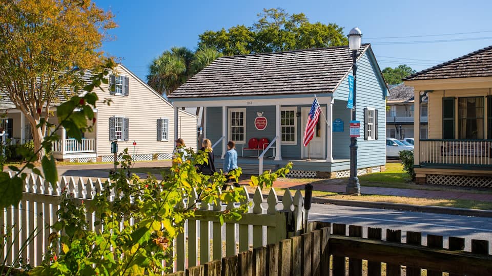 Historic Pensacola Village which includes street scenes and a house as well as a small group of people