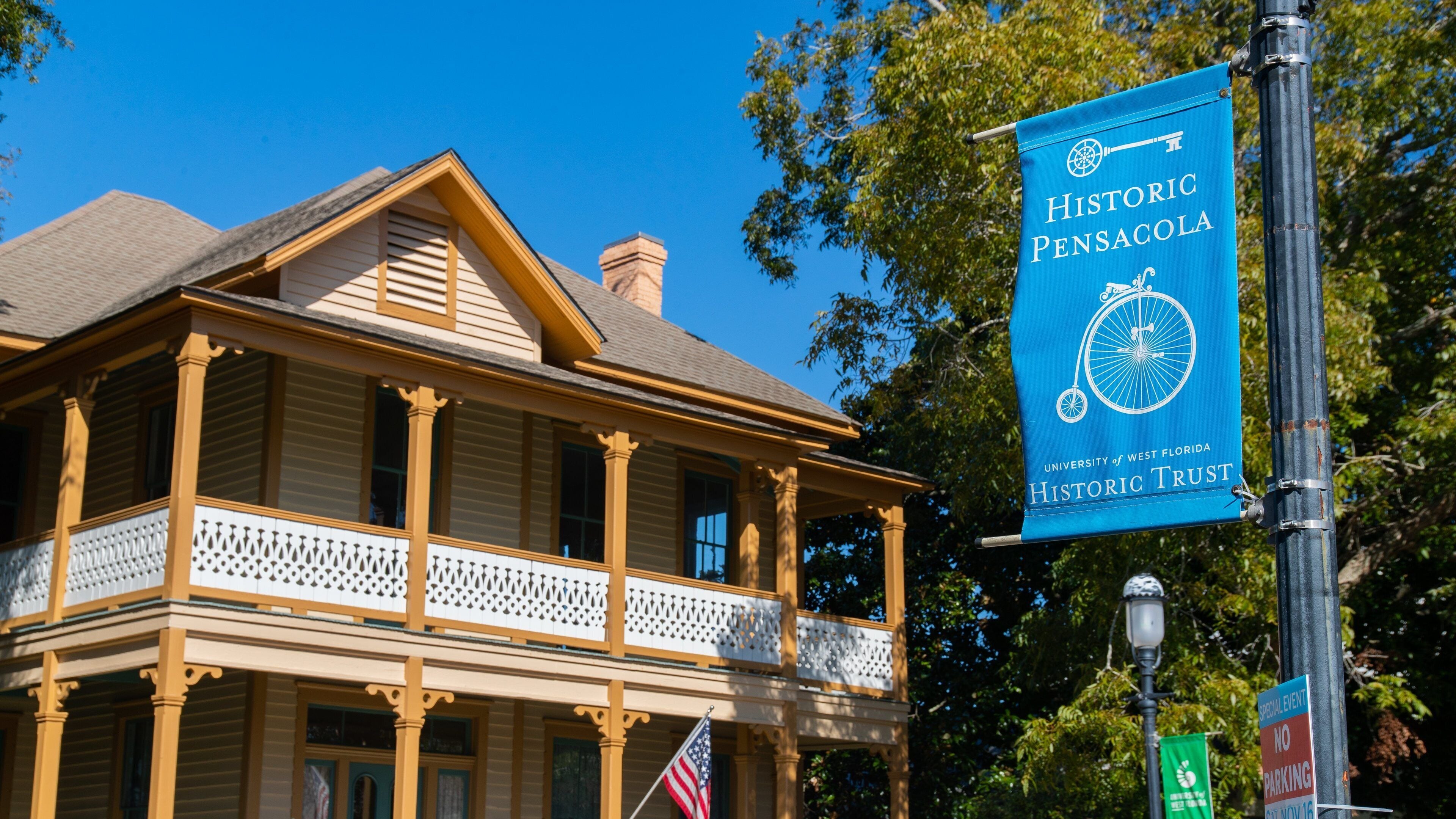 Historic Pensacola Village which includes a house and signage
