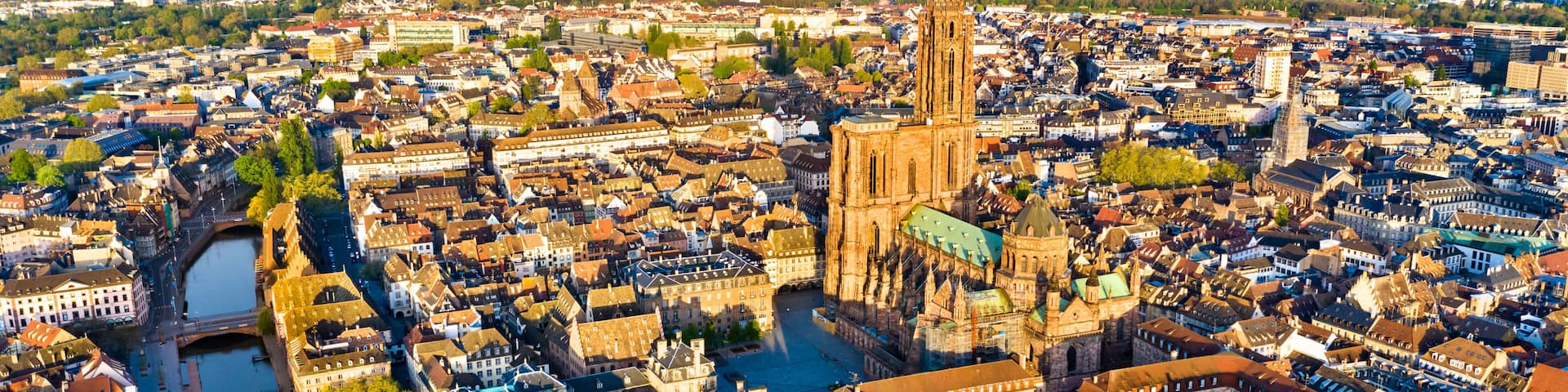 Aerial view of Strasbourg Cathedral in Alsace, France