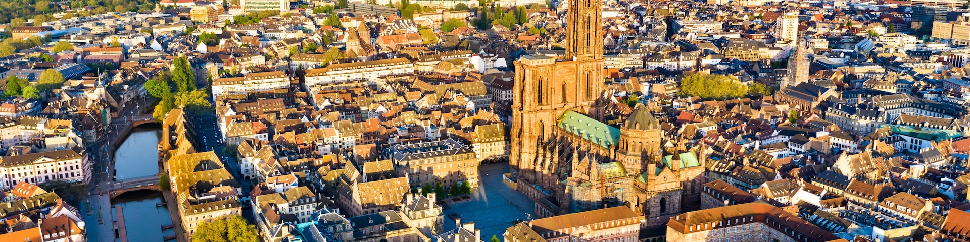 Aerial view of Strasbourg Cathedral in Alsace, France