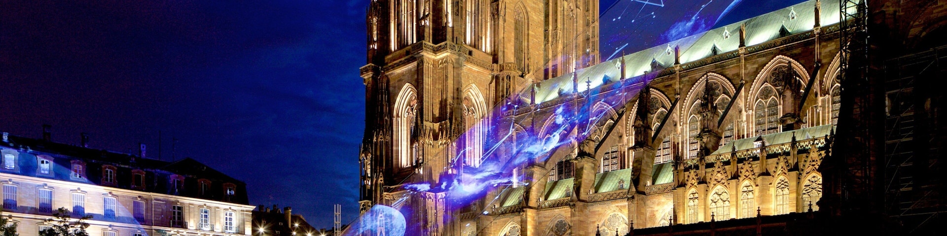Our Lady of Strasbourg Cathedral showing heritage architecture, night scenes and a church or cathedral