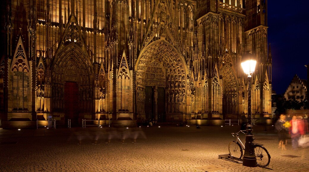 Our Lady of Strasbourg Cathedral which includes a church or cathedral, night scenes and heritage architecture