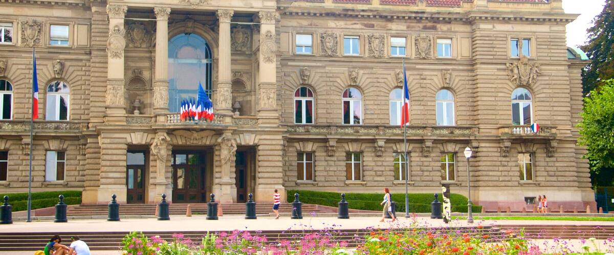 Republic Square which includes flowers, heritage elements and heritage architecture