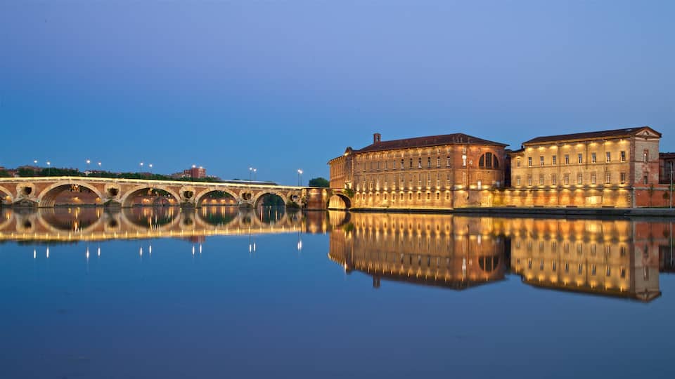 Pont Neuf featuring night scenes, heritage architecture and a lake or waterhole