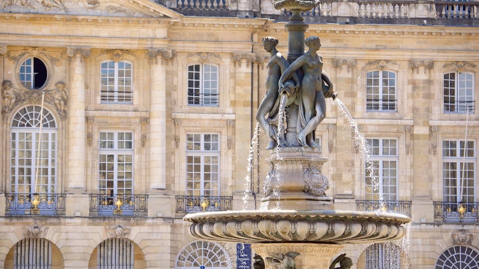 Place de la Bourse featuring a fountain and heritage architecture