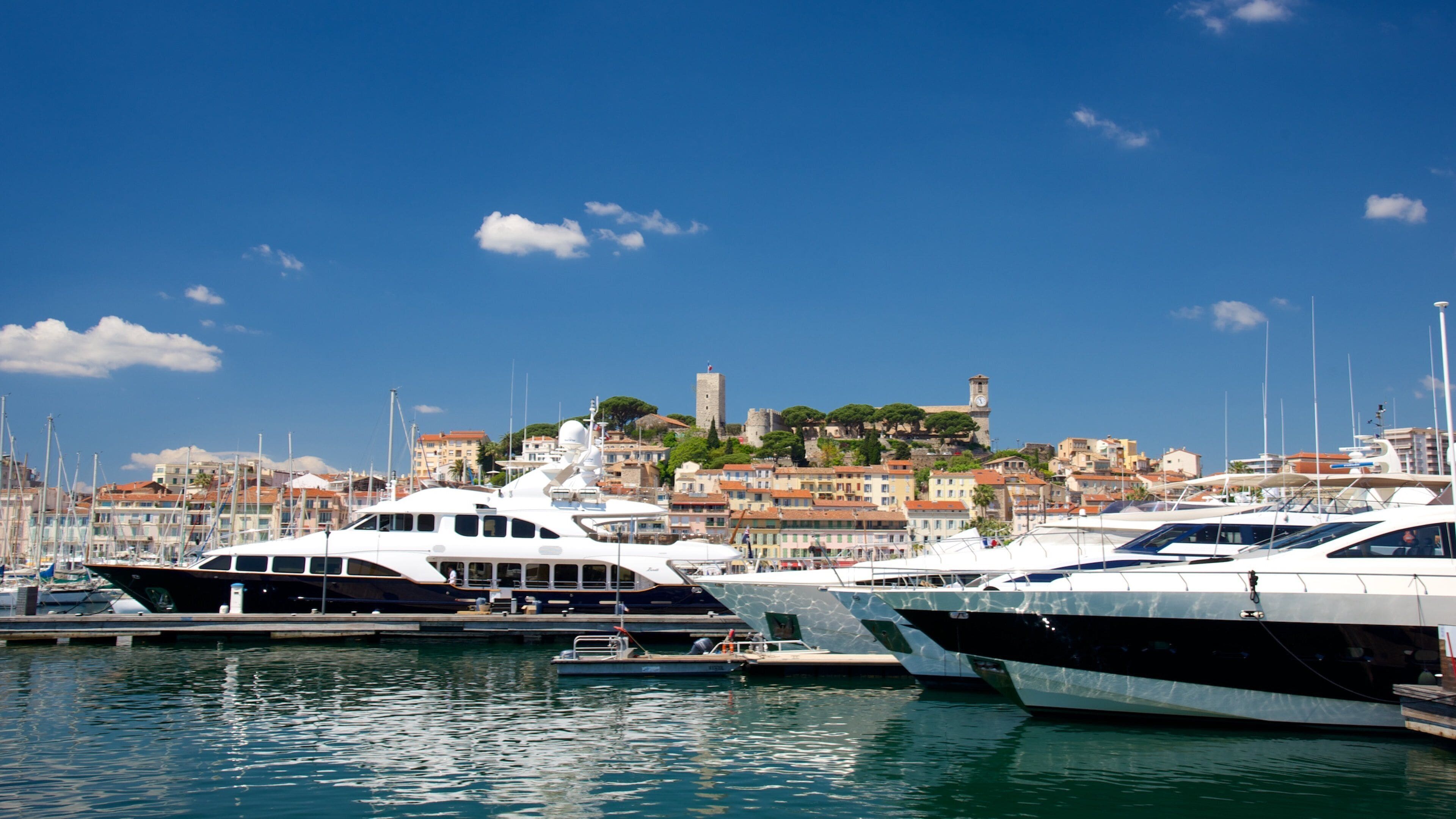 Cannes Harbour which includes a bay or harbor and a marina