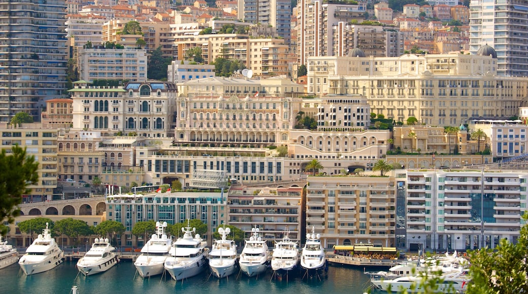 Monaco Harbour which includes a coastal town and a bay or harbor