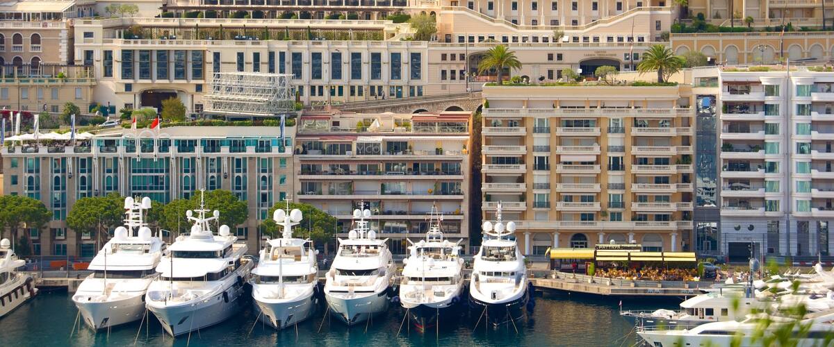 Monaco Harbour showing a coastal town, a city and a bay or harbor