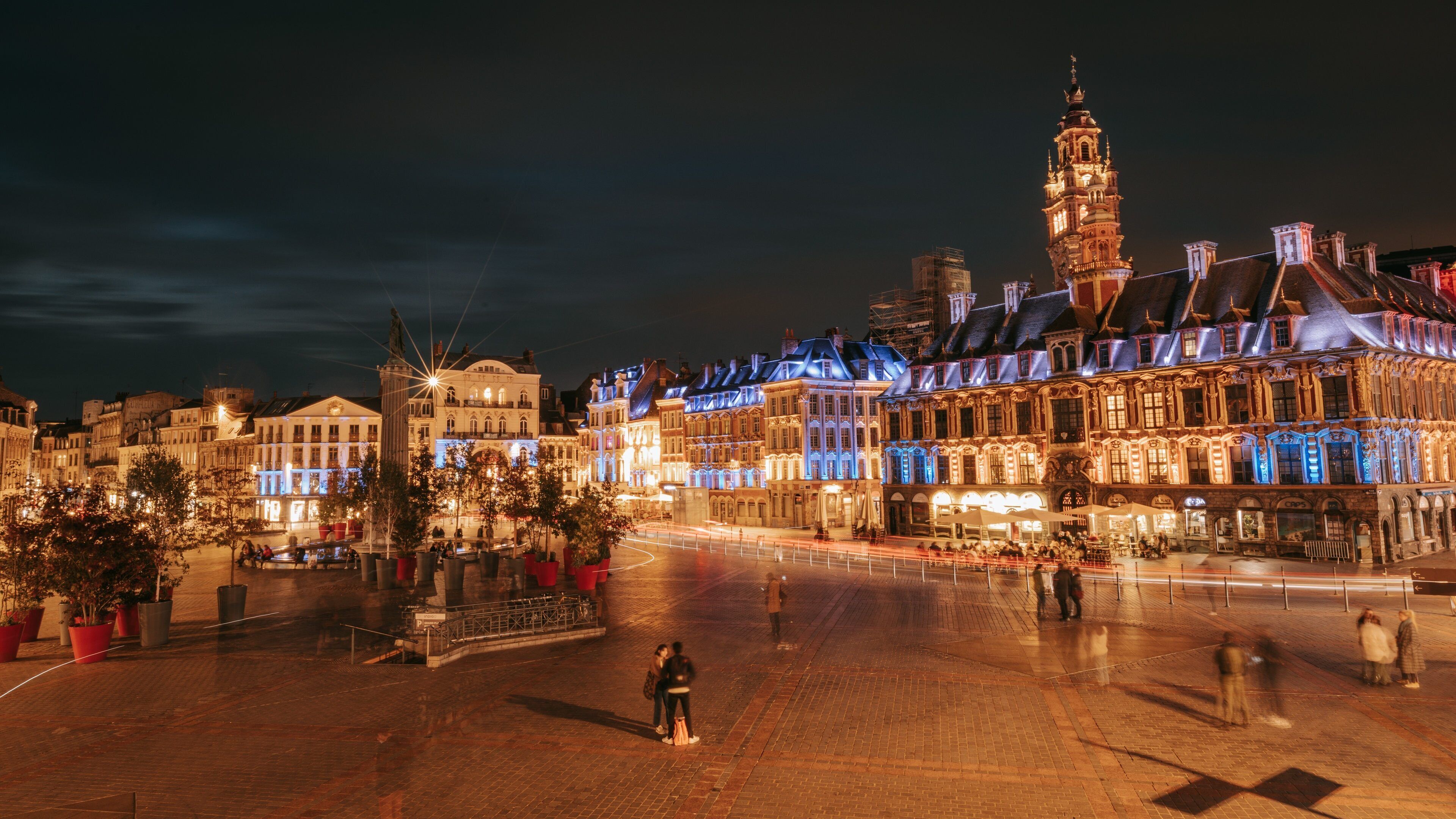 Lille Grand Square showing night scenes, a city and heritage architecture