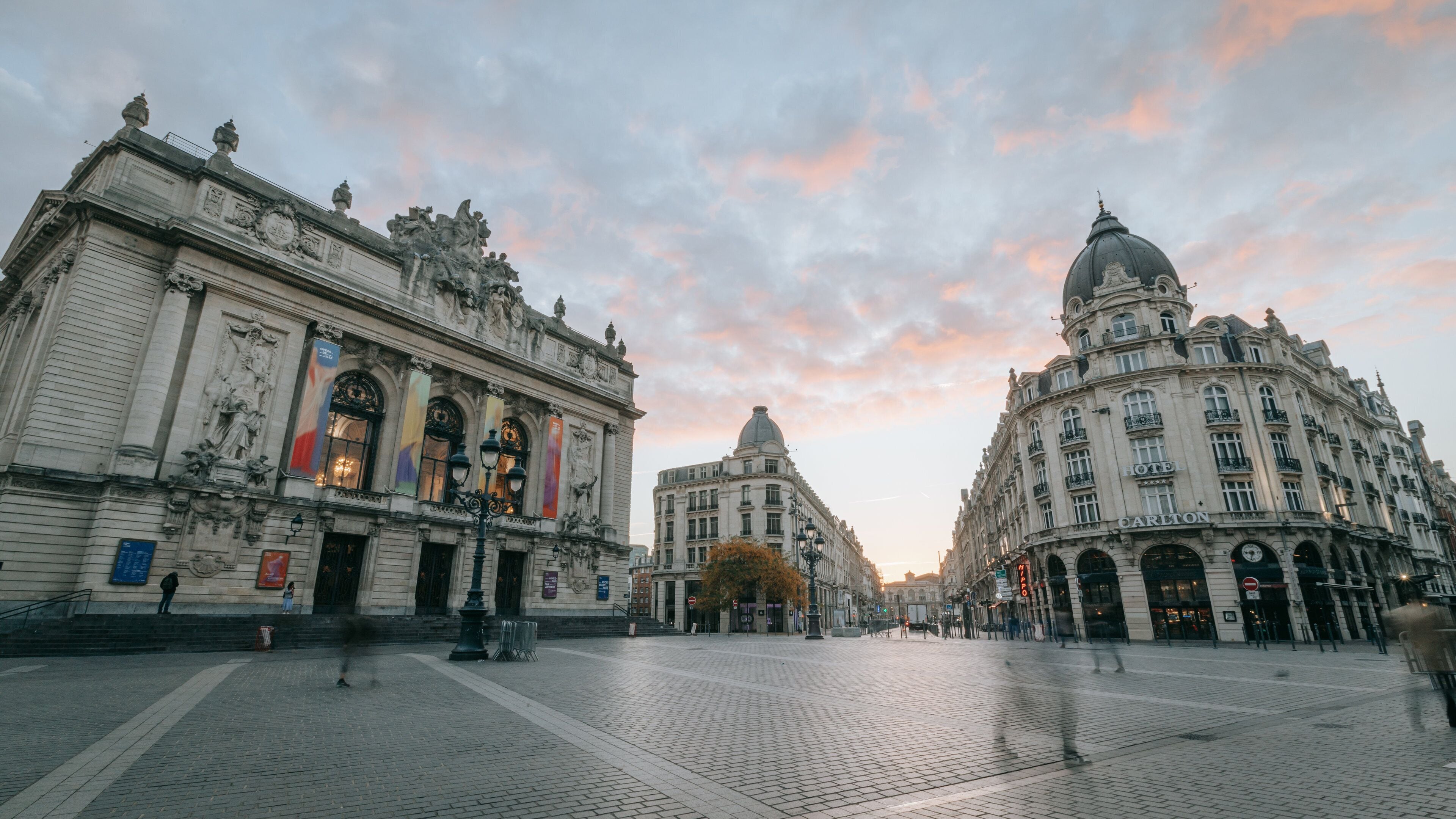 Opera House featuring a square or plaza, a sunset and heritage architecture