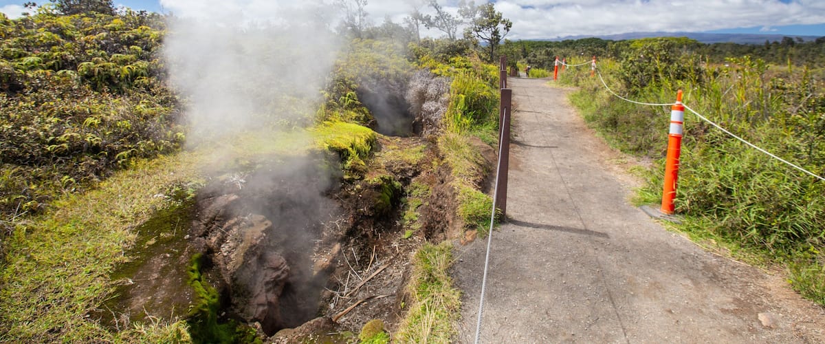 Hawaii Volcanoes National Park which includes mist or fog