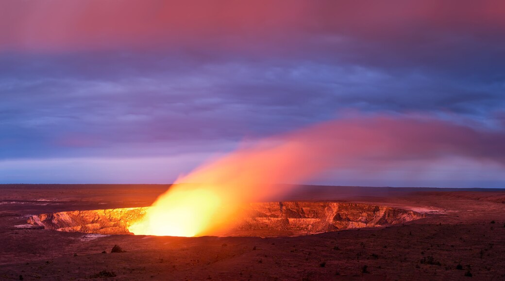 Kilauea volcano crater as it eats at sunset in Hawaii volcano national park, Big Island, Hawaii, USA