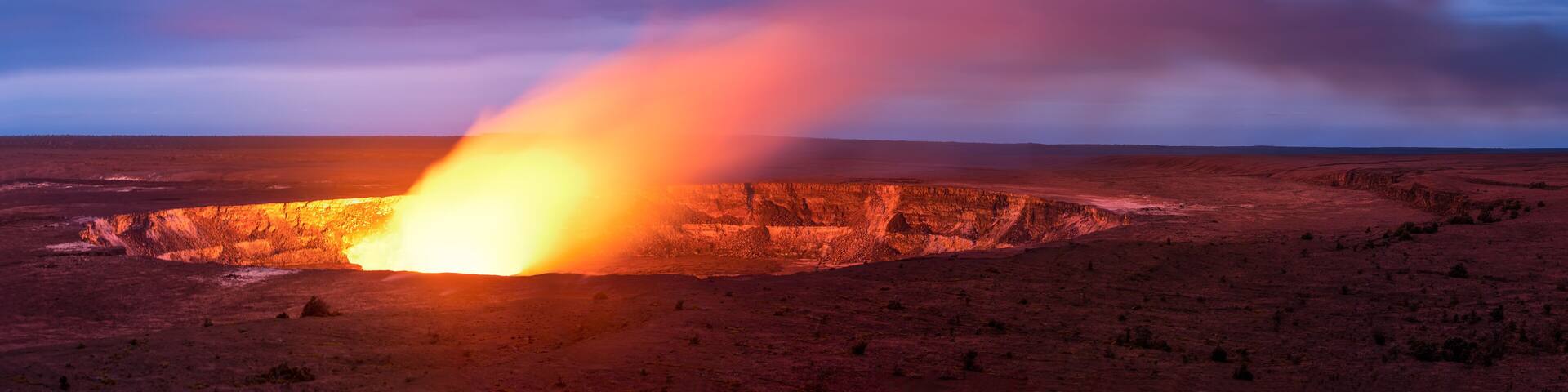 Kilauea volcano crater as it eats at sunset in Hawaii volcano national park, Big Island, Hawaii, USA