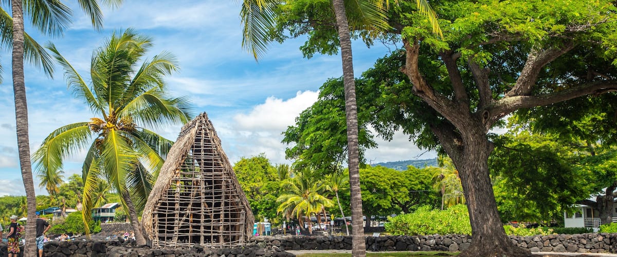 Pu\'uhonua o Honaunau National Historical Park which includes a park and tropical scenes