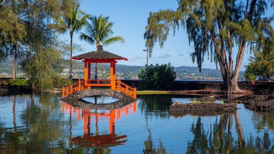 Liliuokalani Park and Gardens featuring a pond