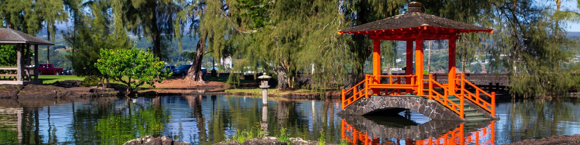Liliuokalani Park and Gardens showing a pond
